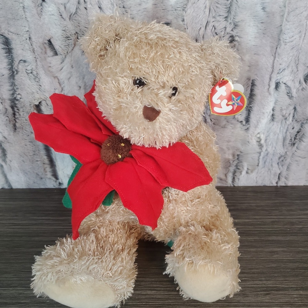 Ty Beanie Buddies 2005 Holiday Teddy Bear Plush Poinsettia Stuffed Animal w/ Tag